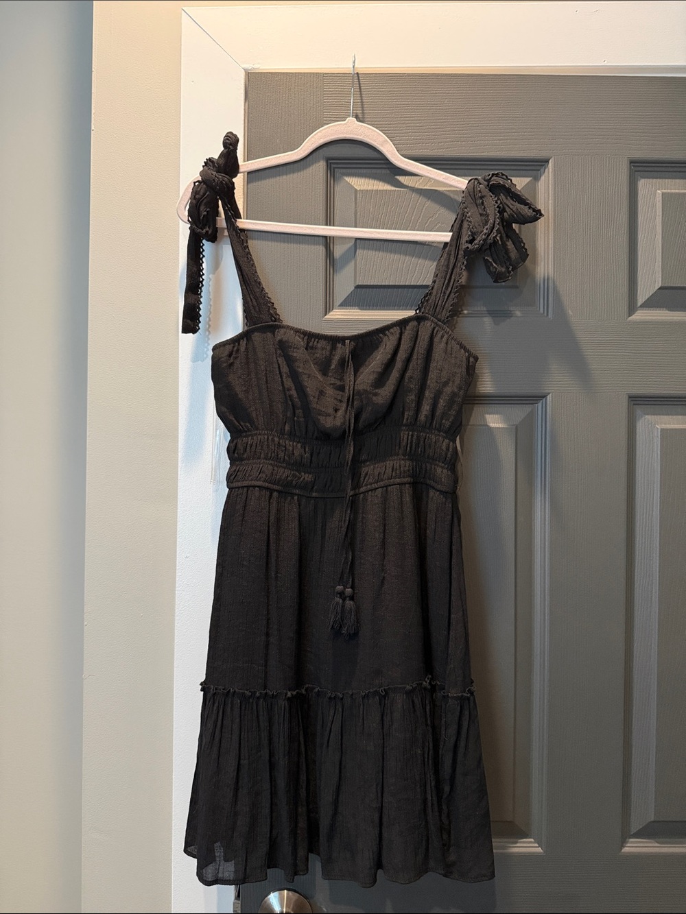 Women's Black Tie-Shoulder Mini Dress